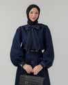 Yaka Bağcıklı Koyu Lacivert Denim Takım