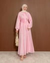 Yaka Bağcıklı Pembe Elbise