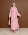 Yaka Bağcıklı Pembe Elbise