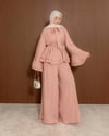 Yaka Bağcıklı Pembe Keten Takım