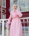 Yaka Bağcıklı Volanlı Pembe Elbise