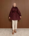 Yakası Bağcık Detaylı Bordo Tunik