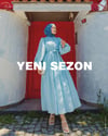 Yarım Düğmeli Buz Mavi Gofre Elbise