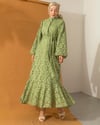 Yarım Düğmeli Çağla Dantel Elbise
