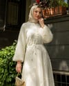 Yarım Düğmeli Dantelli Krem Elbise