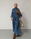 Yarım Düğmeli Lacivert Denim Elbise