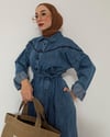 Yarım Düğmeli Lacivert Denim Elbise