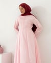 Yarım Pat Düğmeli Pembe Elbise