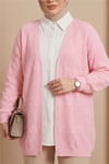 Ajurlu Dalga Desenli Triko Hırka  -Pembe-Hırka-109-9796-R20