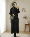 Ajurlu Desenli Triko Elbise -Siyah-Elbise-109-9763-R01