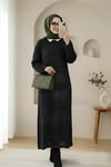Ajurlu Desenli Triko Elbise -Siyah-Elbise-109-9763-R01