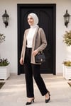 Ajurlu İnce Triko Hırka -Açık Kahverengi