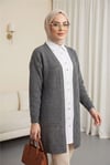 Ajurlu Mevsimlik Triko Hırka   -Füme-Hırka-109-9824-R18