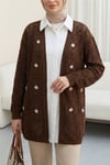Ajurlu Nakışlı Hırka     -Açık Kahve-Hırka-109-0104-R76