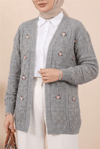 Ajurlu Nakışlı Hırka    -Gri-Hırka-109-0104-R11