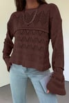 سترة تريكو بأكمام طويلة من Openwork Pompom - بني-Kazak-351-3115-R15
