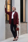 Ajurlu Salaş Triko Hırka  -Bordo