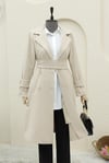 Arkası Bolero Detaylı Kemerli Kaşe Kaban -Bej-Kaban-286-2107-R56