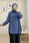 Arkası Uzun Düğmeli Poplin Gömlek -İndigo-Gömlek-349-60001-R21