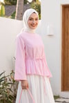 Asimetrik Kesim Beli Bağcıklı Çizgili Policoton Bluz -Pembe