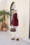 Asimetrik Kesim Beli Bağcıklı Oversize Modal Tunik -Bordo-Tunik-120-1656-R04