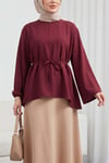 Asimetrik Kesim Beli Bağcıklı Oversize Modal Tunik -Bordo-Tunik-120-1656-R04