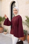 Asimetrik Kesim Beli Bağcıklı Oversize Modal Tunik -Bordo-Tunik-120-1656-R04
