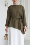 Asimetrik Kesim Beli Bağcıklı Oversize Modal Tunik -Kamuflaj-Tunik-120-1656-R39