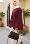 Asimetrik Kesim Beli Bağcıklı Oversize Modal Tunik -Bordo-Tunik-120-1656-R04