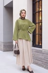 Asimetrik Kesim Beli Bağcıklı Oversize Modal Tunik  -Çağla Yeşili