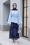 Asimetrik Kesim Beli Bağcıklı Oversize Modal Tunik  -Bebe Mavi