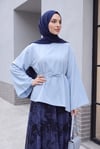 Asimetrik Kesim Beli Bağcıklı Oversize Modal Tunik  -Bebe Mavi