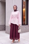 Asimetrik Kesim Beli Bağcıklı Oversize Modal Tunik  -Pudra