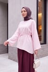 Asimetrik Kesim Beli Bağcıklı Oversize Modal Tunik  -Pudra