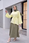 Asimetrik Kesim Beli Bağcıklı Oversize Modal Tunik  -Açık Sarı