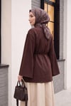 Asimetrik Kesim Beli Bağcıklı Oversize Modal Tunik  -Koyu Kahverengi