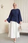Asimetrik Kesim Beli Bağcıklı Oversize Modal Tunik -Lacivert