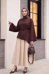 Asimetrik Kesim Beli Bağcıklı Oversize Modal Tunik  -Koyu Kahverengi