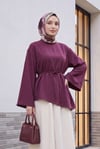 Asimetrik Kesim Beli Bağcıklı Oversize Modal Tunik  -Mürdüm