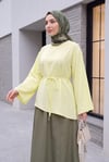 Asimetrik Kesim Beli Bağcıklı Oversize Modal Tunik  -Açık Sarı