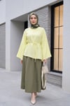 Asimetrik Kesim Beli Bağcıklı Oversize Modal Tunik  -Açık Sarı