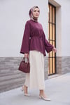 Asimetrik Kesim Beli Bağcıklı Oversize Modal Tunik  -Mürdüm
