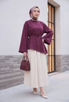 Asimetrik Kesim Beli Bağcıklı Oversize Modal Tunik  -Mürdüm