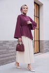 Asimetrik Kesim Beli Bağcıklı Oversize Modal Tunik  -Mürdüm