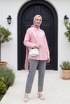 Asimetrik Nakışlı Düğmeli Tül Vual Tunik -Pembe