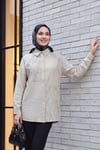 Asimetrik Nakışlı Düğmeli Tül Vual Tunik -Gri