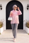 Asimetrik Nakışlı Düğmeli Tül Vual Tunik -Pembe