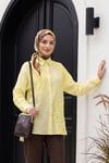 Asimetrik Nakışlı Düğmeli Tül Vual Tunik -Sarı