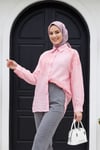Asimetrik Nakışlı Düğmeli Tül Vual Tunik -Pembe