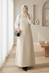 Askılı Gabardin Jile Elbise -Bej-Elbise-362-4225-R56